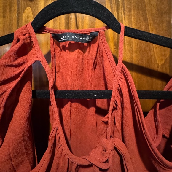 Zara Elegant Burnt Orange Long Sleeve Dress - Picture 2 of 3